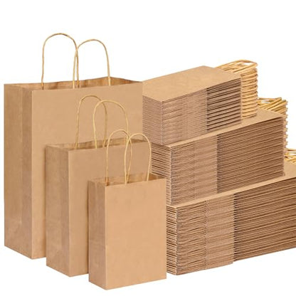 OUTUXED 180pcs Paper Bags with Handles Brown Kraft Paper Gift Bags - color: brown, size: 1 Count (Pack of 180)