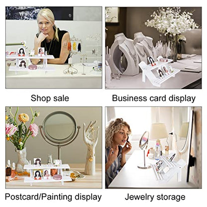 NBEADS 2-Tier Retail Earring Display Riser, White Earring Ring Holder Detachable Wood Retail Jewelry Card Display Stand with Groove for Crafts Jewelry Storage Display Collection, 15.3x7.17x6.5 - color: 2-Tier White