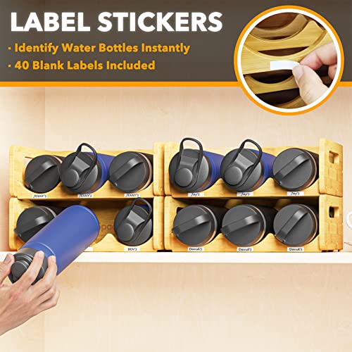 SpaceAid Bamboo Water Bottle Organizer with Labels, Kitchen Pantry Water Bottle Storage Rack for Cabinets, Home Cup and Wine Bottle Holder Shelf Organizers, 4 Pack 3-Slot, Hold 12 Bottles - size: 12 Bottles, Natural