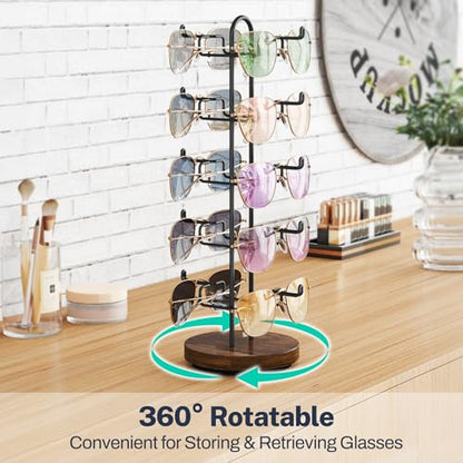 NiHome Rotatable Sunglasses Stand Organizer, Sunglasses Display Rack, Black - color: Black