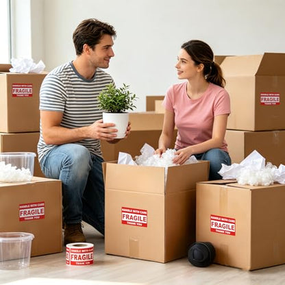 Fragile Stickers for Shipping, 2 x 3 Inch Red Handle with Care Labels, 1Roll/ 500 Labels Waterproof Packing Stickers for Moving Boxes, Luggage, and Parcels - color: 1roll/500labels
