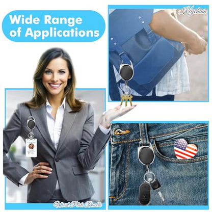 moeverEX Retractable Badge Holder with Carabiner Reel Clip and Key Ring - size: Black-20pcs
