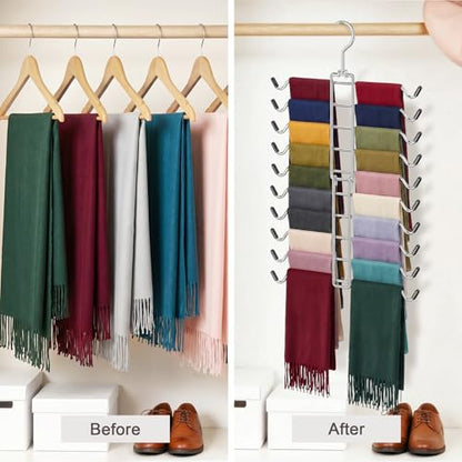 10 Tiers Scarf Organizer for Closet 360° Swivel Scarf Hanger Hijab Holder