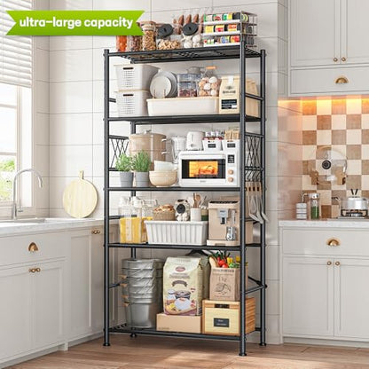 DurayLoly 30"W 5-Tier Heavy Duty Wire Shelving with Hooks, 1100 lbs, Pantry - size: 30" W x 12" D x 72" H (5T)