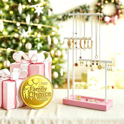 SRIWATANA Pink & White Extra Tall Necklace Holder, Jewelry Display Stand - color: Pink & White