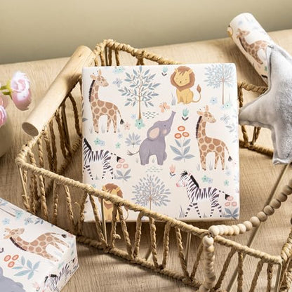 WRAPAHOLIC Kraft Baby Shower Wrapping Paper Roll - Mini Roll - 17 Inch x 16.5 Feet - Magical Safari Animal Wrapping Paper for Baby Shower, Kids Girls Boys Birthday - color: Magical Safari, size: 17 inch x 16.5 feet