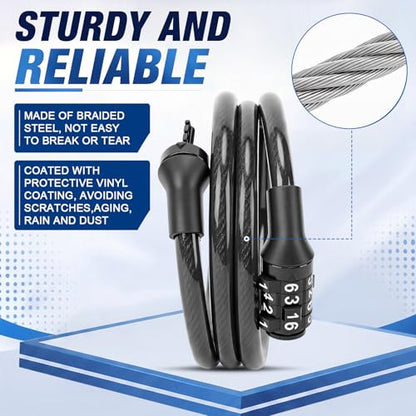 Hotop 10 Pcs 3 Feet Bike Lock Cable with Combination, Coiled Preset Bike Lock High Security 4 Digit Bicycle Locks Anti Theft Bikes Accessories Black Bicycle Cable Locks, 5/6 Inch Diameter - size: 3 Feet