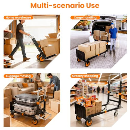 3-in-1 Folding Hand Truck,600lb Convertible 4 to 2 Wheel Dolly Cart Orange - color: Orange