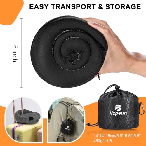 Travel Pillow - Hooded Neck Pillow Airplane Memory Foam Filling - color: Black