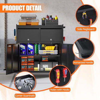 Metal Tool Cabinet with 2 Drawers, Adjustable Shelf & Wheels, Black - color: Black, size: 18.11"D x 30.31"W x 35.5"H