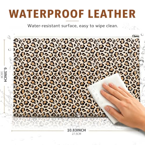 Money Bag with Zipper, Cute PU Leather Cash Bags, Portable Bank Bag Money Pouch for Cash, Coins, Checks, Receipts, Invoices Cosmetics Tools, Deposit Bag for Office Travel, Leopard - color: Leopard
