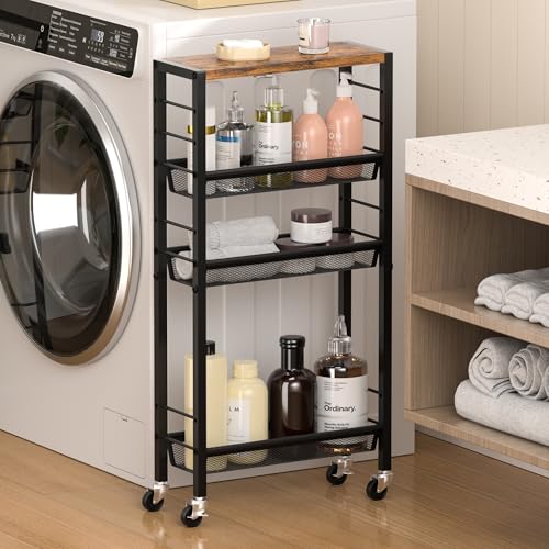 Narrow Storage Cart with Wheels,4-Tier Narrow Kitchen Carts Slim Rolling Cart,Skinny Storage Cart for Small Spaces,Rolling Utility Cart for Livingroom,Diningroom,Office,Laundry Room,Bathroom - size: 6.0"D x 15.4"W x 31.5"H
