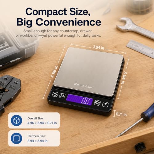 KitchenTour Digital Kitchen Gram Scale - 3000g/0.1g - High Accuracy Precision Food Scale with 9 Units(g/oz/ml/lb/lb:oz/gn/ozt/DWT/ct) - Meat Scale with Back-Lit LCD Display(Batteries Included) - size: 3000g/0.1g