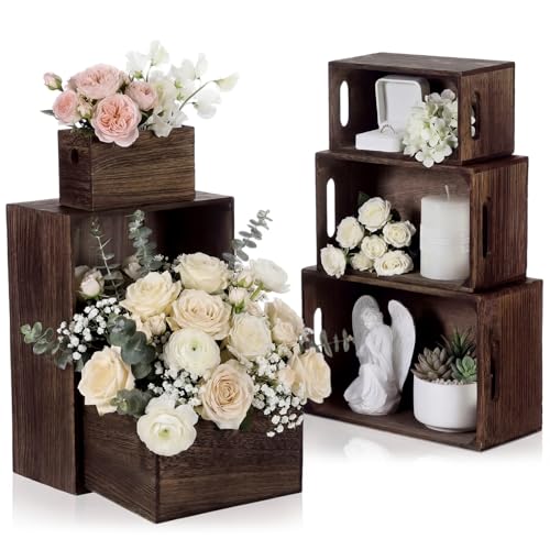 AceOrbit Set of 6 Rustic Wood Crates for Display Nesting Box, Dark Brown - color: Dark Brown
