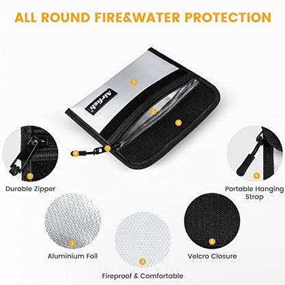 Fireproof Money Bag, 5 x 8 inches Fireproof Wallet, Waterproof Cash Bag with Zipper, Small Fireproof Cash Bag for Valuables - color: Black, size: 6 Pack