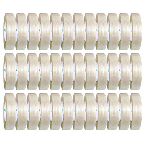 BOMEI PACK 36Rolls Fiberglass Strapping Filament Tape, 5.5Mil 24mm x 60 yds, Clear Fiber Reinforced Tape for Heavy Duty Packing Shipping - size: 36Rolls: 5.5milx 24mmx 60y