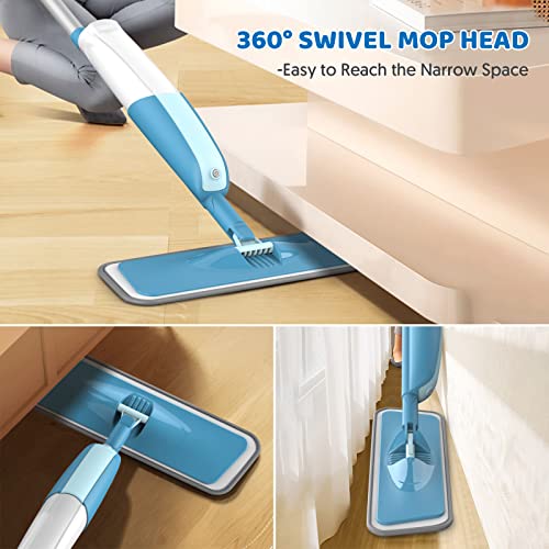 Spray Wet Mops for Floor Cleaning: Hardwood Floor Mop Refillable 2 Bottles - color: Blue
