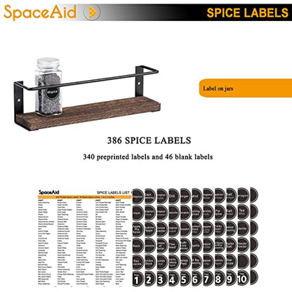 SpaceAid Spice Rack with 24 Spice Jars, 386 Spice Labels, Chalk Marker and Funnel, Wood Hanging Seasoning Shelf for Cabinet Door or Wall Mount (4 Pack) - style: Racks with Jars