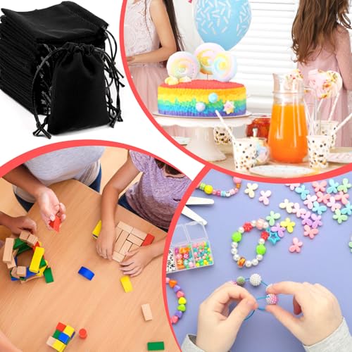 Exircy 15Pcs Black Velvet Drawstring Bags, 3x4 inch Jewelry Candy Dice Gift Bag Mini Dice Bags Velvet Coin Purse for Jewelry Wedding Bracelets Christmas - color: black