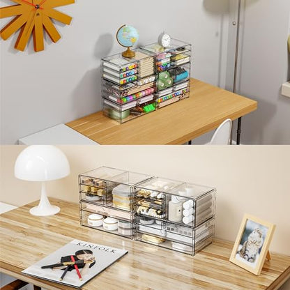 Yieach 2 Pack Acrylic Storage Drawers With 12 Small Drawer,Stackable Office Cabinet Organizer and Makeup Organizer,Clear Plastic Drawers for Craft Supply,Pen,Stationary,Accessory,Makeup,Desk Organizer - size: Large-12 Drawers-2Pack