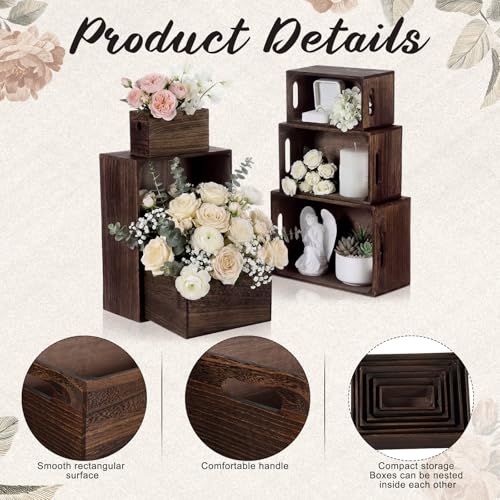 AceOrbit Set of 6 Rustic Wood Crates for Display Nesting Box, Dark Brown - color: Dark Brown