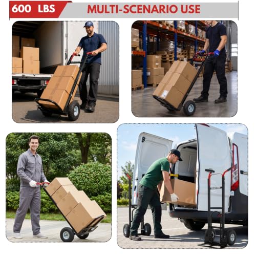 600lb Aluminum Hand Truck Heavy Duty Dolly, 10-Inch Pneumatic Tires,Cart - color: Red-2