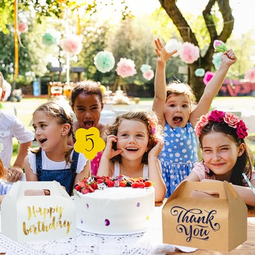UnicoPak 30 Pack 9x6x6 Gable Boxes, Large White Treat Boxes with Handles, Cardboard Gift Boxes for Party Favors, Lunch, Bakery, Cookies, Picnic, To-Go Food, DIY Gift Packaging - color: White Gable Boxes