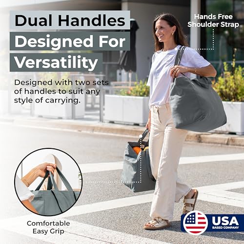 VeraMia Canvas Grocery Bag 3pc XL Set with Real Pockets, Long Shoulder Strap and Short Handle. Heavy Duty, Foldable, Washable - color: Caribbean