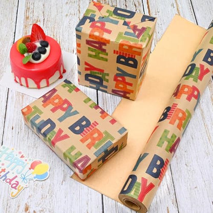 Birthday Wrapping Paper, Gift Wrapping Paper Boy Roll - 17 inch X 32.8 Feet - color: Happy Birthday-B