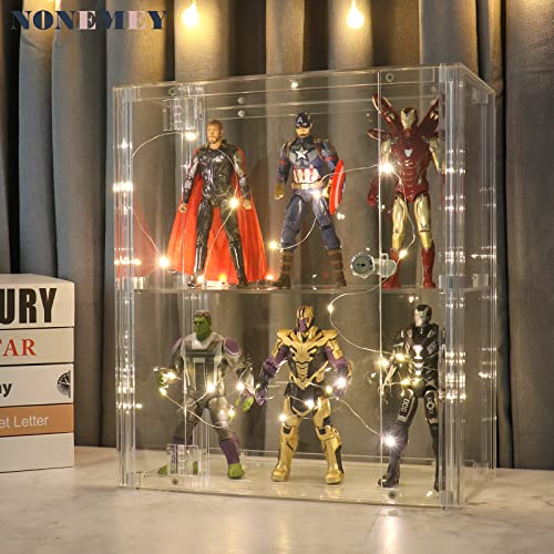 NONEMEY Acrylic Display case with Lock,2 Tier Lockable Security Display Case, Dustproof Protection Countertop Organizer Box for Collectibles (2Tier 14×8×16inch；35×20×41cm) - size: 2 tier-13.8*7.9*16.2in