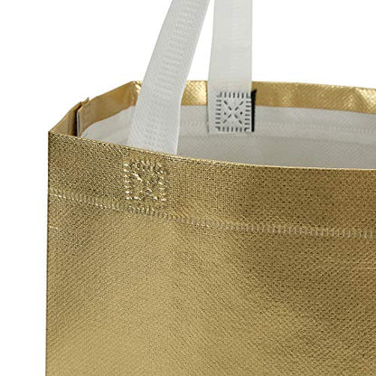 Tosnail 40 Pack 10 x 8 Inch Glossy Gold Reusable Grocery Bags Shopping Tote Bag with Handle Present Bag Gift Bag for Weddings, Birthdays, Party, Event - Gold - color: Gold