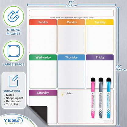 Magnetic Dry Erase Calendar 16x12 for Fridge with 3 Markers & Eraser - style: White Weekly Calendar