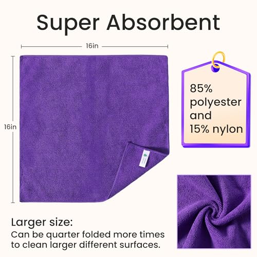 Multi-Use Microfiber Cleaning Cloths 12 Pack, 16 x 16 Inch - color: Multicolor