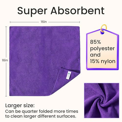 Multi-Use Microfiber Cleaning Cloths 12 Pack, 16 x 16 Inch - color: Multicolor