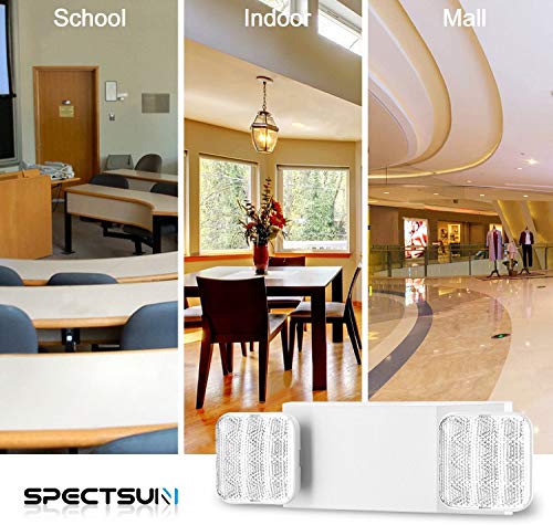 SPECTSUN 12 Pack LED Emergency Lighting Fixture with 2 LED Heads and Hardwired Adjustable White Color Commercial Emergency Lights with Battery Backup for Power Failure - size: 12 Pack