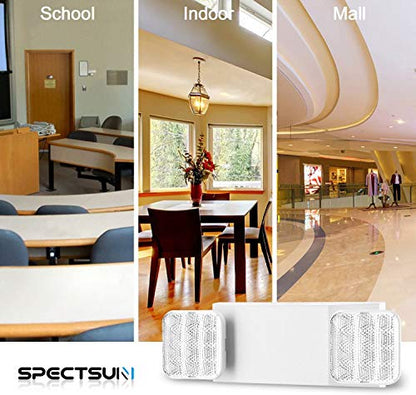 SPECTSUN 12 Pack LED Emergency Lighting Fixture with 2 LED Heads and Hardwired Adjustable White Color Commercial Emergency Lights with Battery Backup for Power Failure - size: 12 Pack
