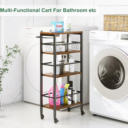 IBUYKE Slim Rolling Storage Cart, Kitchen Cart Utility Shelving UTMJ065H - color: Brown, size: 15.75"D x 7.9"W x 32.3"H