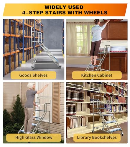 4 Step Stairs with 4 Wheels, Industrial & Warehouse Rolling Stairs, 59.1" H - style: 4STEPS-1