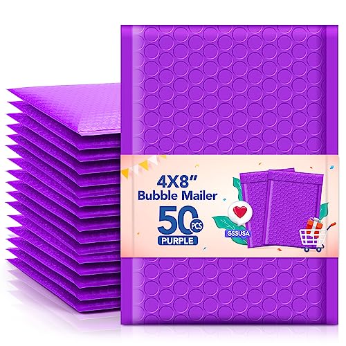 GSSSUSA Purple Bubble Mailers 4x8 Inch 50 Pack Small Padded Envelopes - color: Purple, size: 4x8 50PC