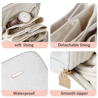 Layered Travel Jewelry Organizer with Velvet Pouches, Small PU Leather Jewelry Travel Case for Women, Portable Zipper Box for Rings, Earrings, Bracelets & Necklaces