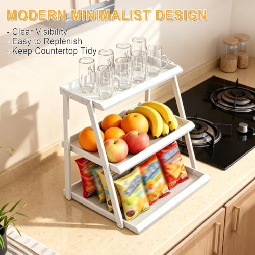 3-Tier Candy Display Rack, Upgraded Metal Snack Rack Display Stand, Snack Organizer for Countertop, Kitchen and Stores (White) - color: White