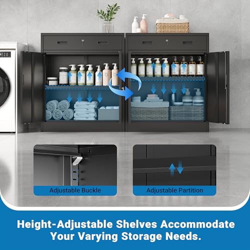 Metal Storage Cabinet, 36" Locking Cabinet with 1 Drawer & Shelves - color: Black, size: 36"H×28"W×16"D-1Drawer