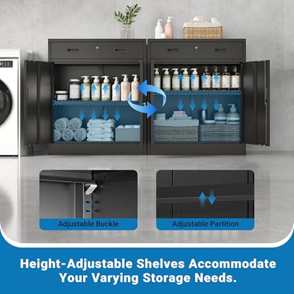 Metal Storage Cabinet, 36" Locking Cabinet with 1 Drawer & Shelves - color: Black, size: 36"H×28"W×16"D-1Drawer