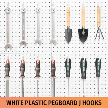 HUHOLE 100PC White Plastic Pegboard J Hooks for 1/4" Board - color: White