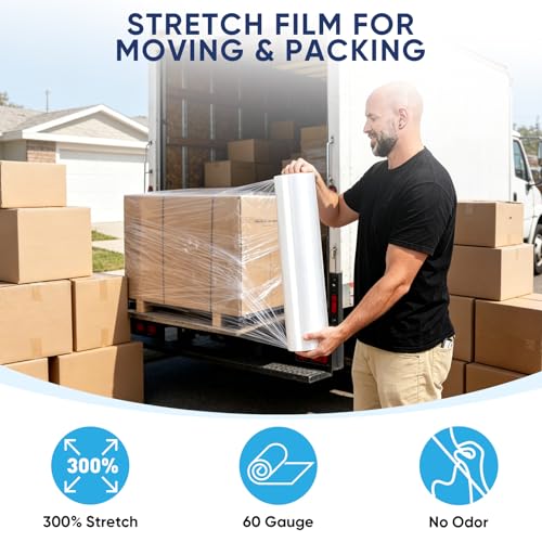 TICONN Stretch Wrap Roll, 18 in x 1000 ft Plastic Wrap for Moving Furniture - style: 18''-2PK Clear (No handle)