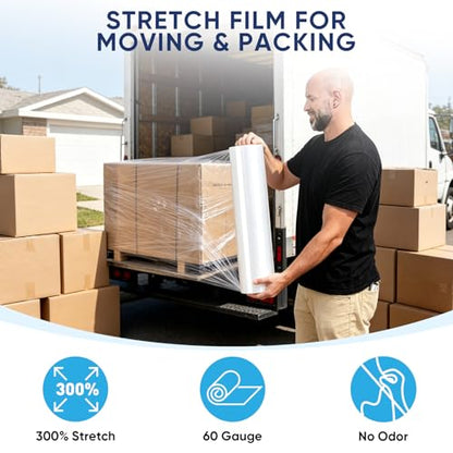 TICONN Stretch Wrap Roll, 18 in x 1000 ft Plastic Wrap for Moving Furniture - style: 18''-4PK Clear (No handle)