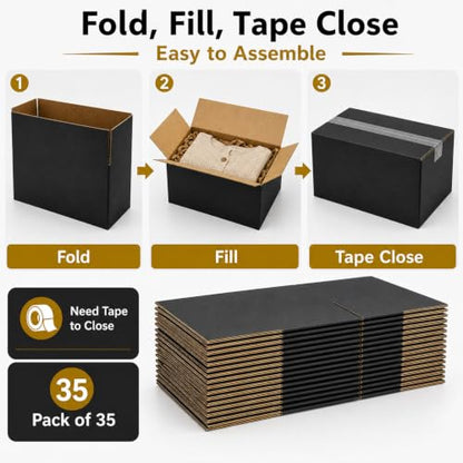 9x7x5 Black Shipping Boxes, Pack of 35 - size: 9"x7"x5"