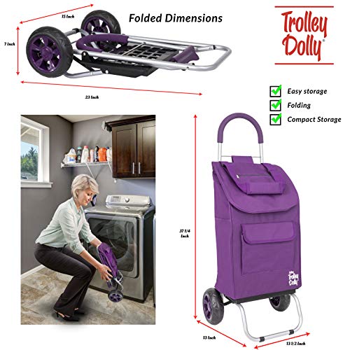 dbest products Trolley Dolly Purple Foldable Shopping cart for Groceries with Wheels and Removable Bag and Rolling Personal Handtruck Standard, 1 unit - color: Purple, style: Cart