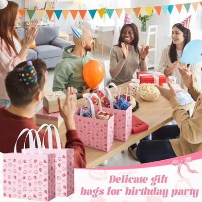 Abbylike 30 Pcs Strawberry Bow Gift Bags Reusable, Large Tote with Handle - style: Strawberry Bow