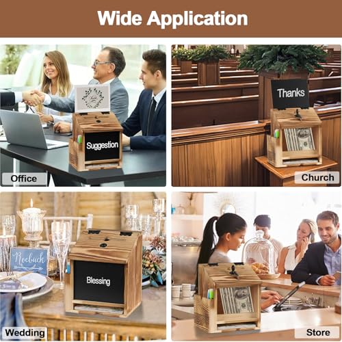 Wooden Suggestion Box with Slot and Lock,Torched Donation Box - color: Torched Brown